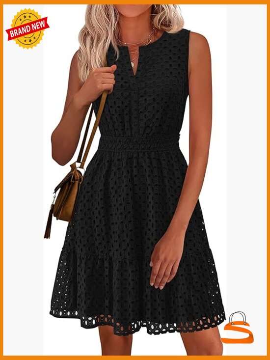Other - Sleeveless V Neck Eyelet Hollow Out A Line Swing Beach Sun Dress